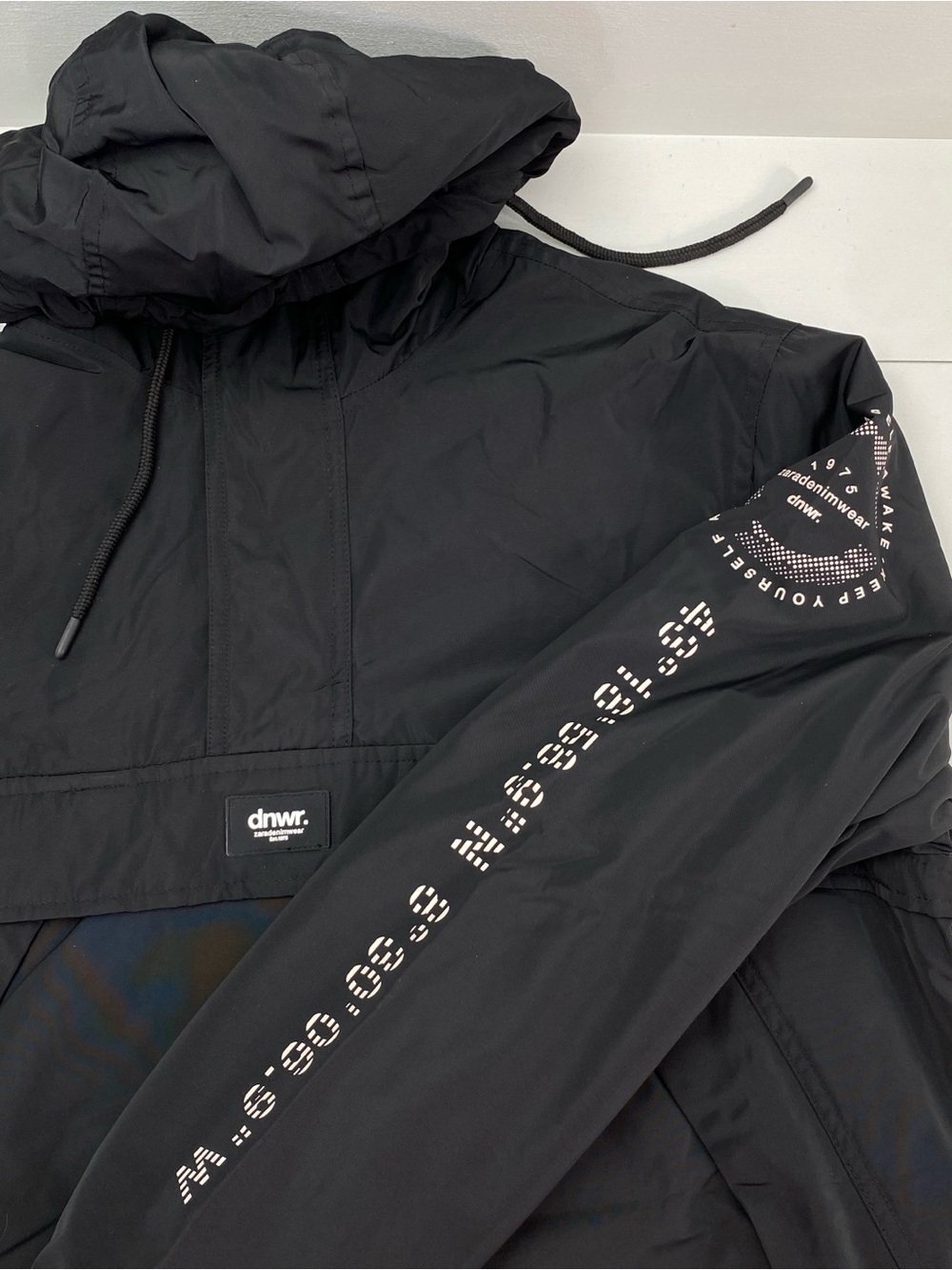 Zara Denim Wear Black Quarter Zip Anorak Jacket Mens Medium Hooded Pullover DNWR